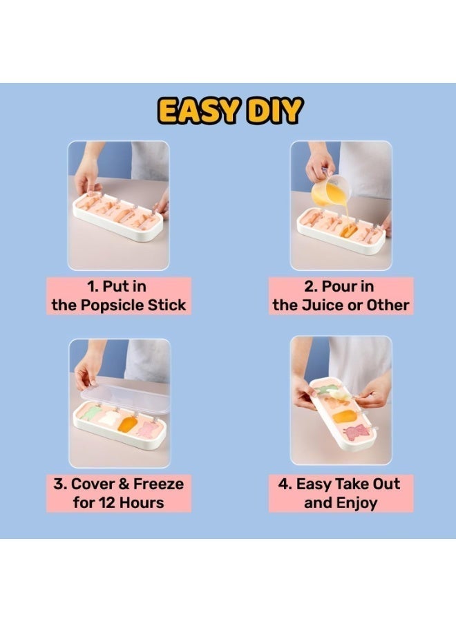 ChicAbode 2Pcs Popsicles Molds, Mini Popsicle Molds for Kids Baby, Cute Shapes Silicone Popsicle Molds, Ice Pop Mold, BPA Free Reusable Ice Cream Mold, Popsicle Maker, Homemade DIY Set, Blue Pink - Image 4